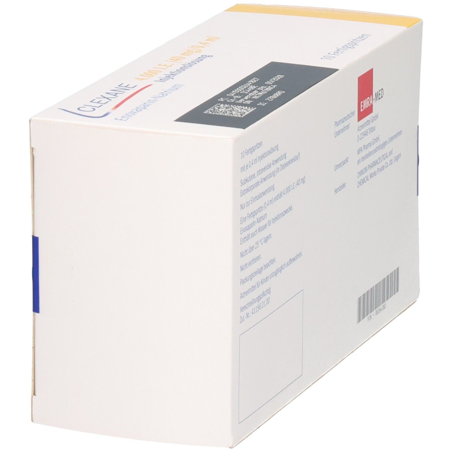 Clexane 4.000 I.E. (40 mg)/0,4 ml Injektionslösung, Enoxaparin-Natrium. 10 Fertigspritzen N1.