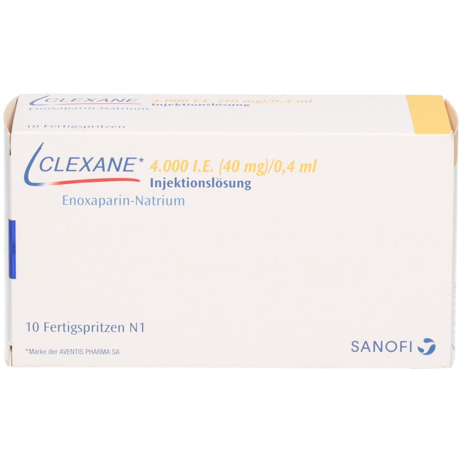 Clexane 4.000 I.E. Injektionslösung mit 10 Fertigspritzen N1. Enoxaparin-Natrium.