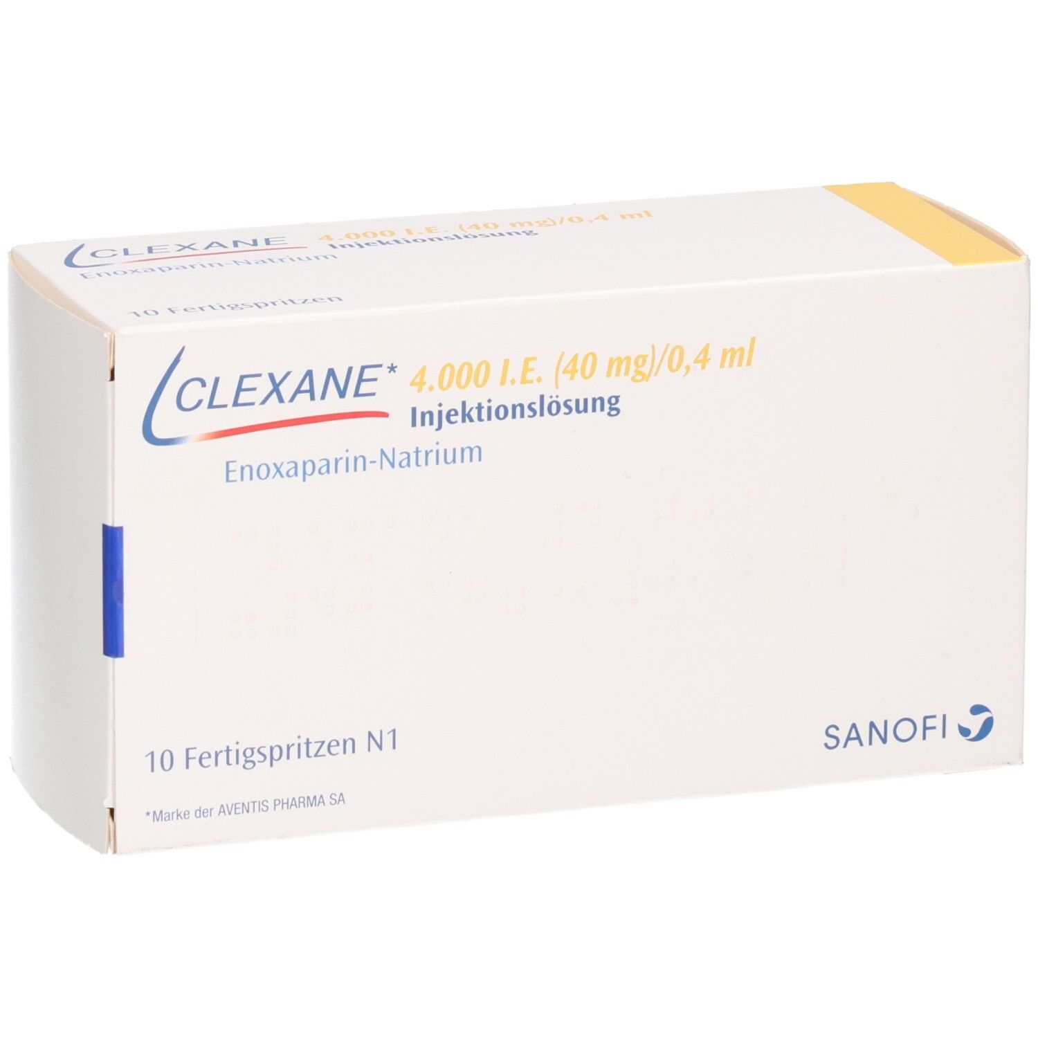 Clexane 4.000 I.E. (40 mg)/0,4 ml Injektionslösung, Enoxaparin-Natrium. 10 Fertigspritzen N1.