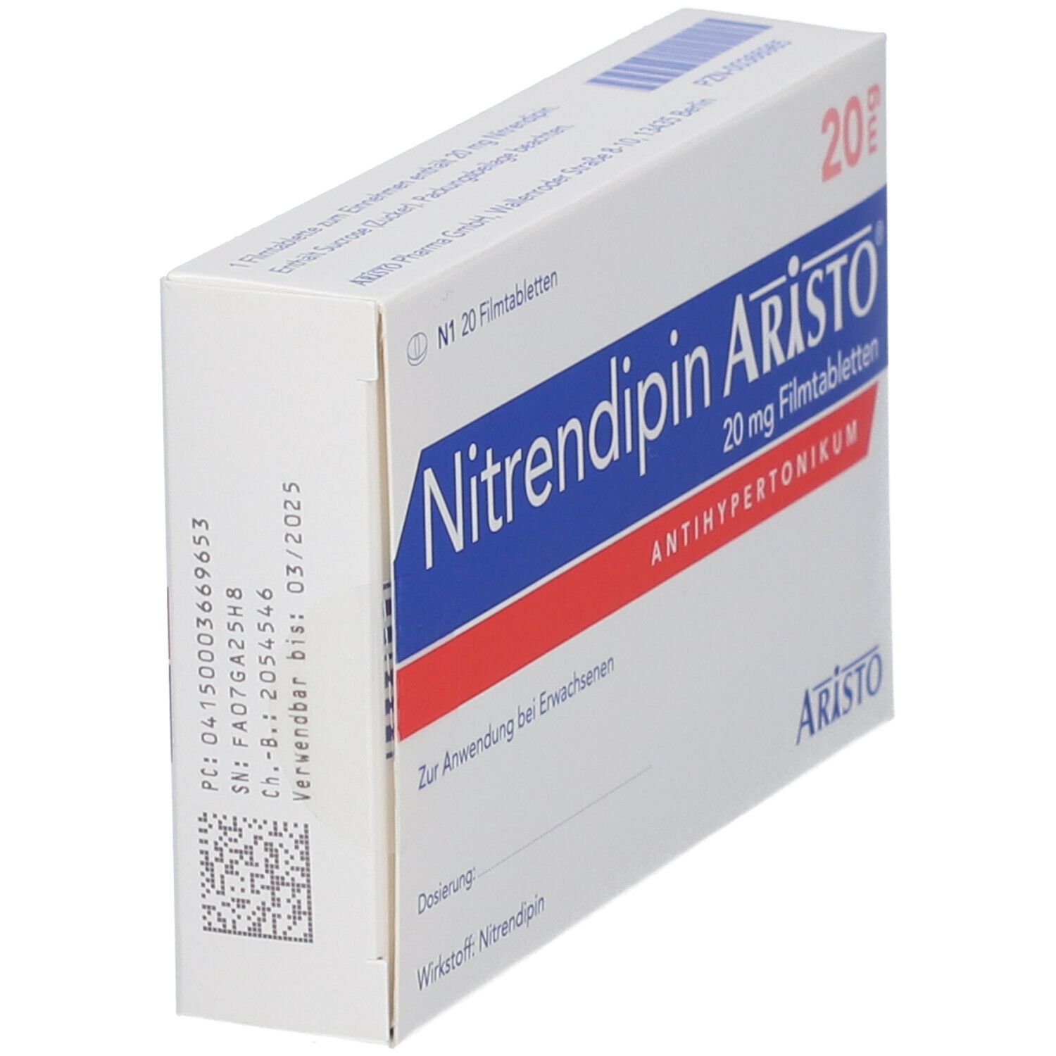 Nitrendipin Aristo 10 mg Filmtabletten 20 St