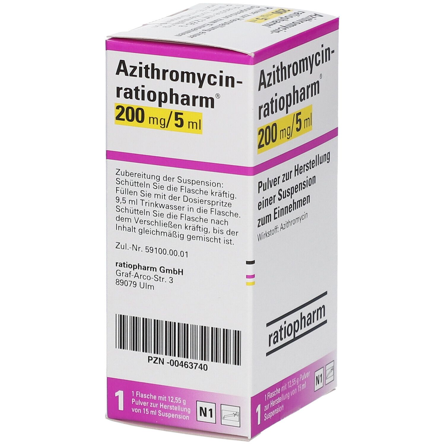 AZITHROMYCIN-ratioph.200mg/5ml Plv.z.Susp.-Herst. 15 ml Pulver zur Herstellung einer Susp. zum Einnehmen