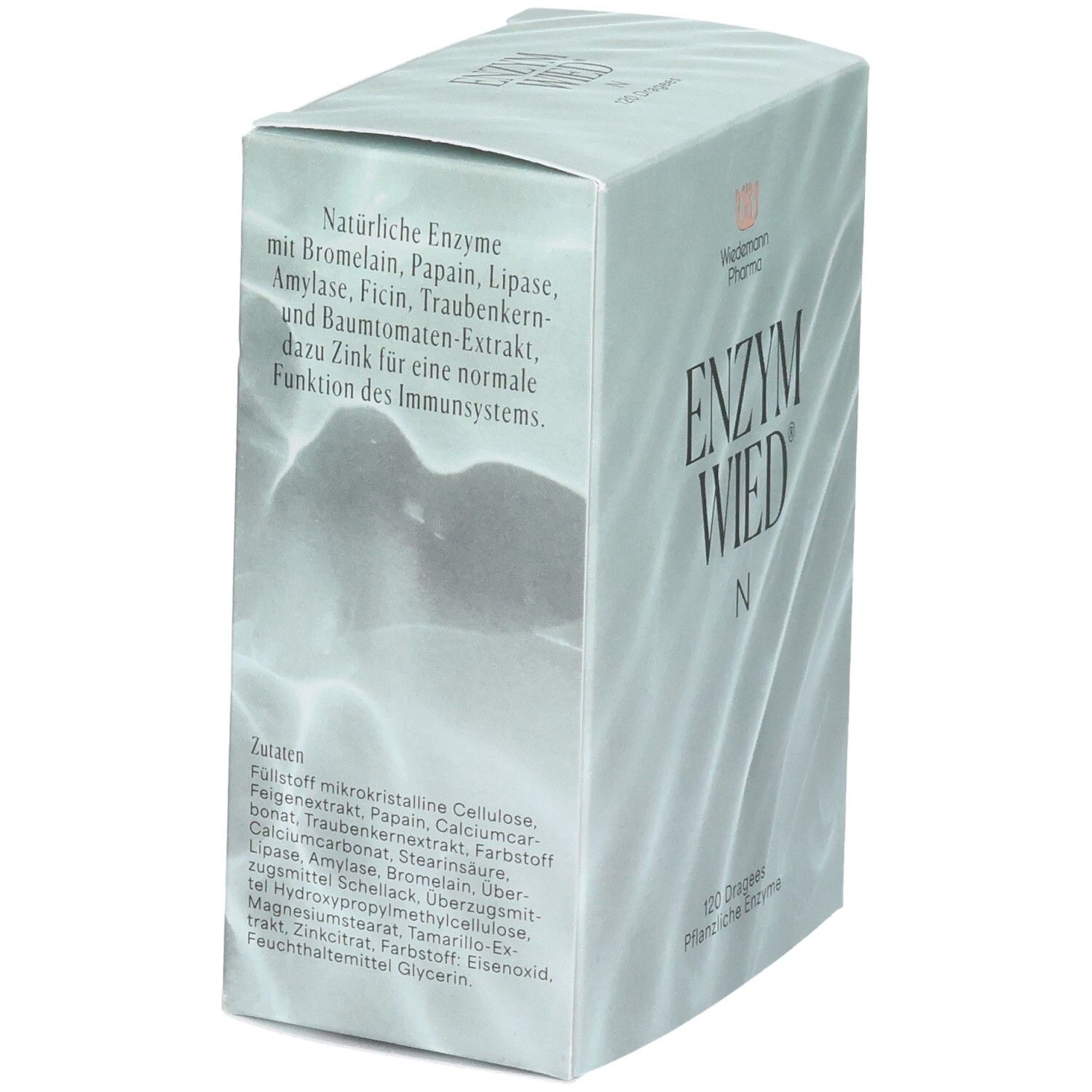 Verpackung Enzym-Wied N, Rückseite mit Zutatenliste und Anwendungshinweisen.