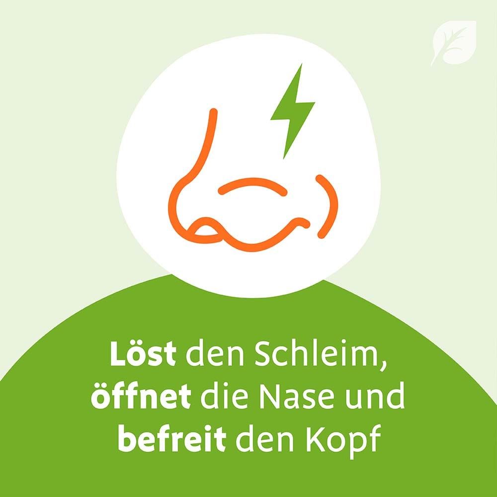 Grafik mit Nase und Blitz. Text: Löst den Schleim, öffnet die Nase und befreit den Kopf.