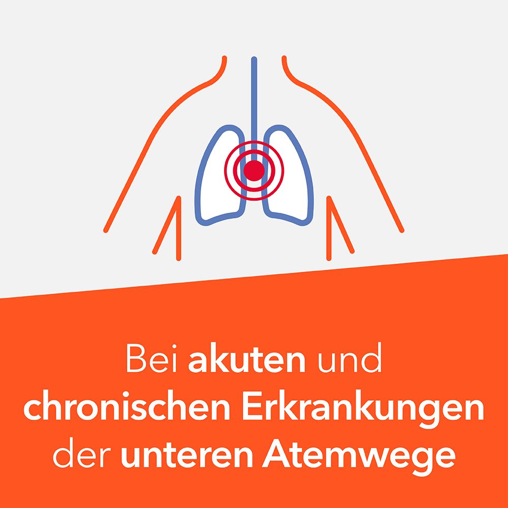 Grafik: Lunge. Text: Bei akuten und chronischen Erkrankungen der unteren Atemwege.