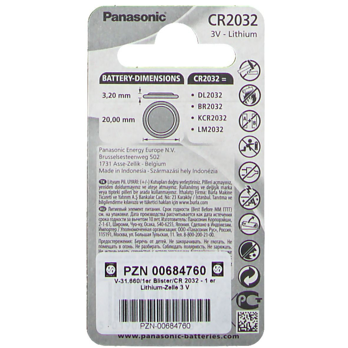 Panasonic® CR 2032 Lithium Batterie 3 Volt