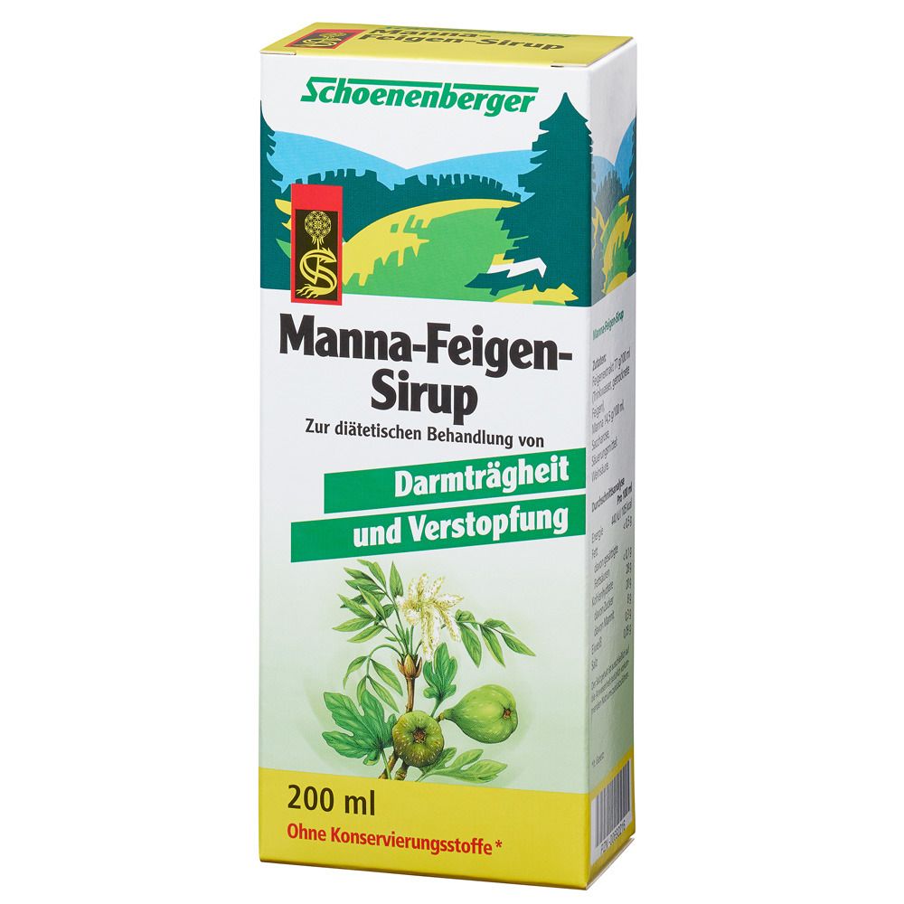 Karton mit Produktetikett. Etikett mit Produktname, Illustration und Text. Gelber und grüner Hintergrund.