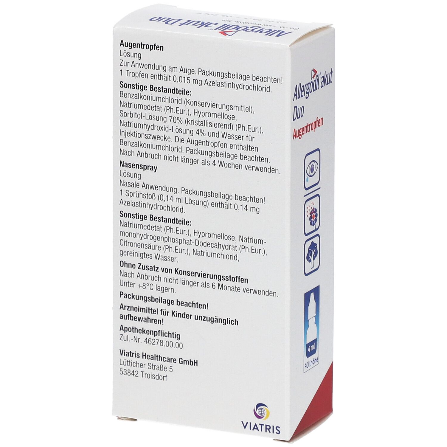 Allergodil® akut Duo: Allergie Kombipack mit Nasenspray (10 ml) und Augentropfen (4 ml), Antiallergikum mit Azelastinhydrochlorid