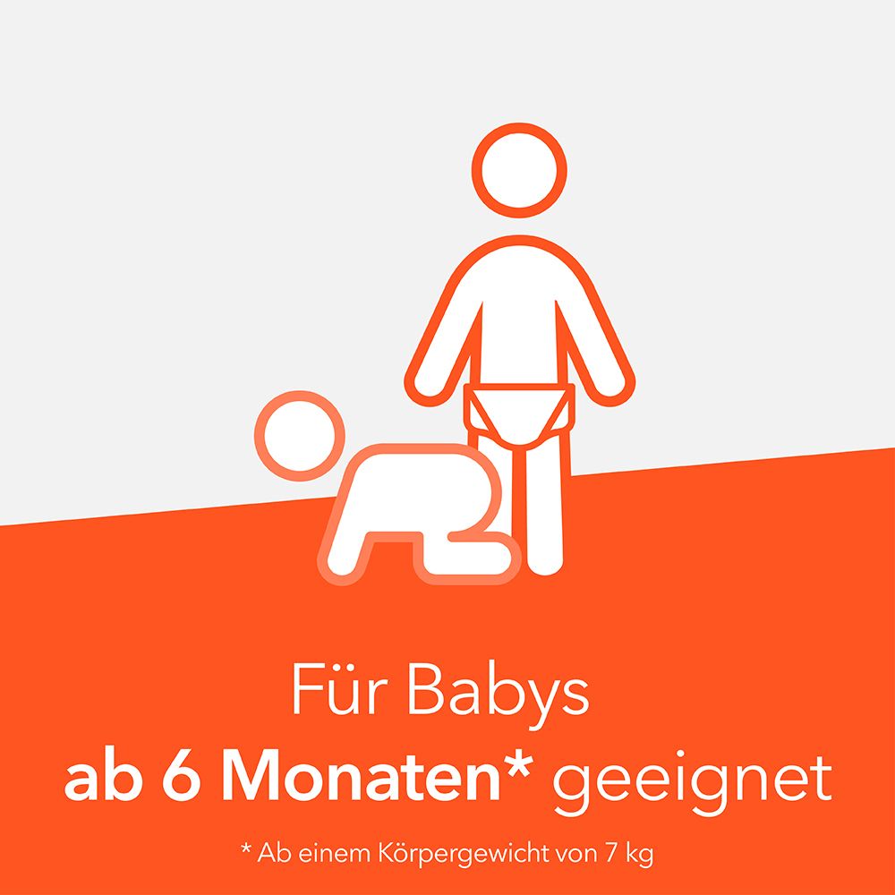 Symbol eines Erwachsenen und eines Babys. Geeignet für Babys ab 6 Monaten.