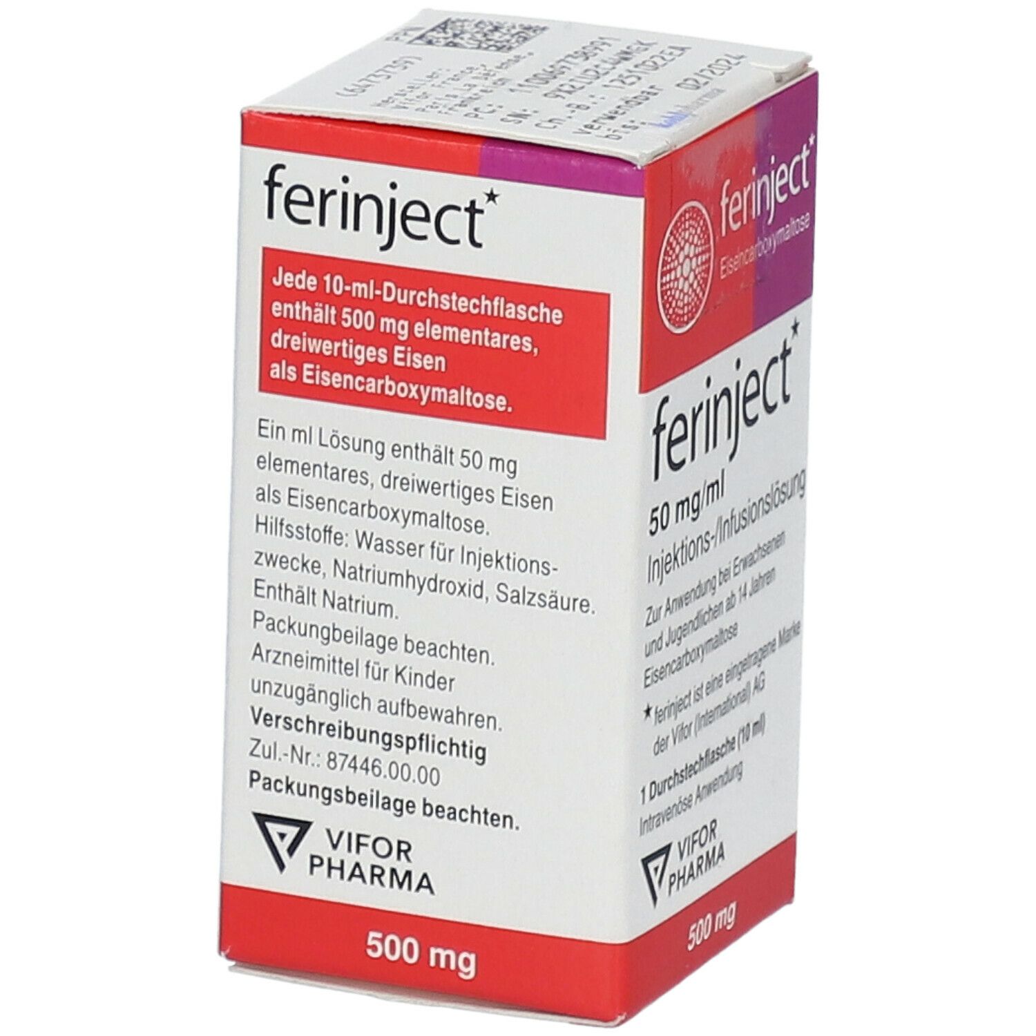 Ferinject 50 mg Eisen/ml Inj.-/Inf.-Lsg.500mg 10 ml Injektions-/Infusionslösung