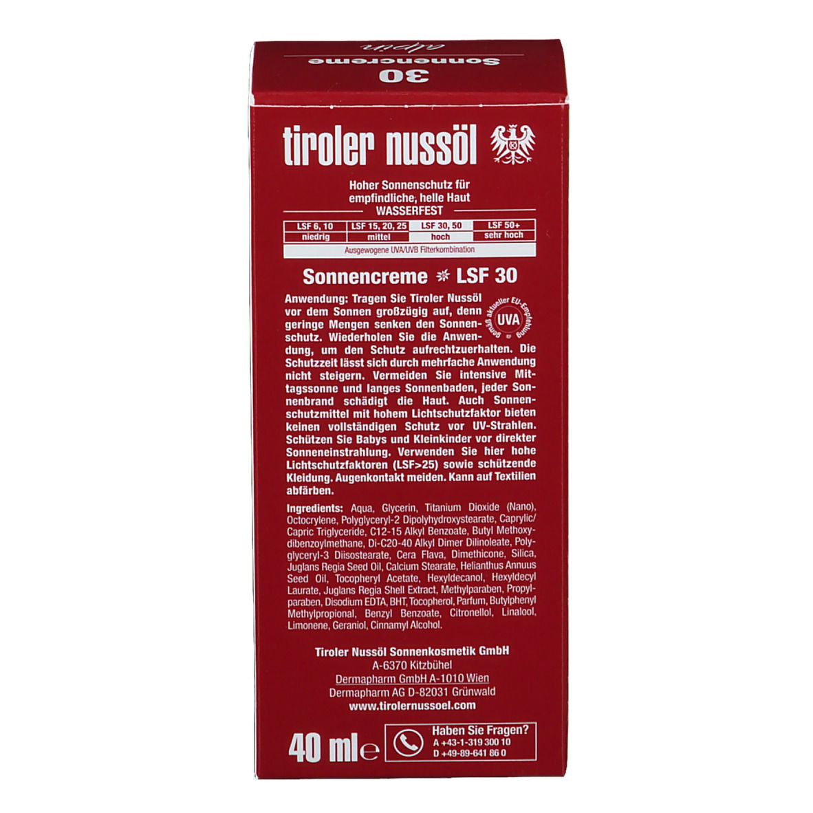Tiroler Nussöl alpin Sonnencreme LSF 30