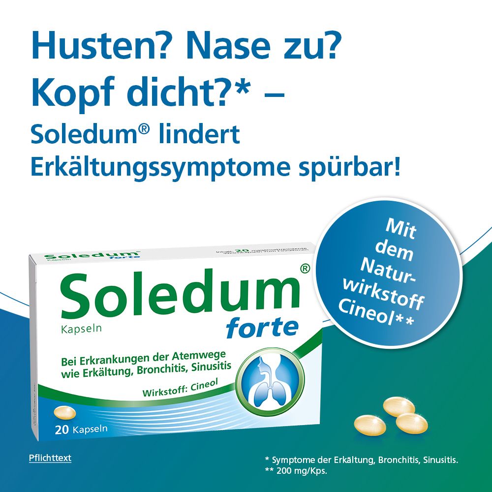 Soledum® forte Kapseln bei Erkältung, Bronchitis & Sinusitis