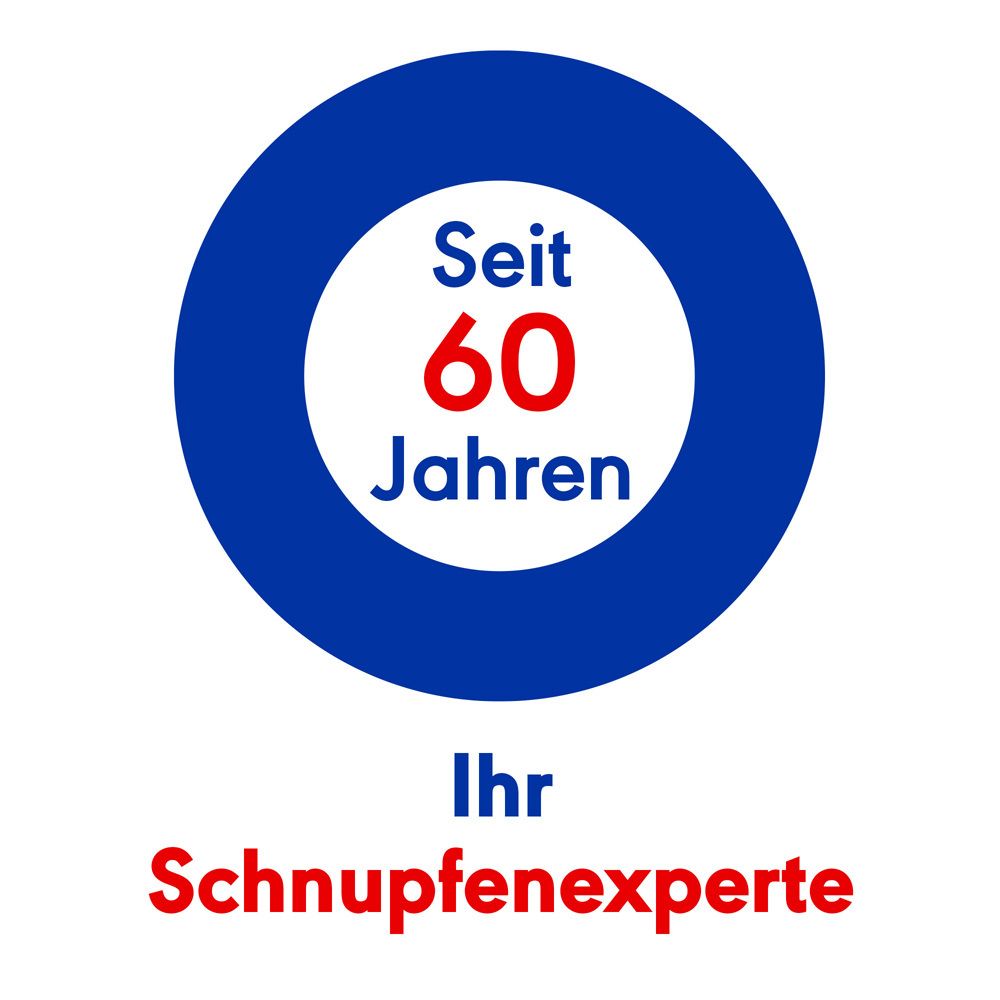 Symbol: Kreis mit 'Seit 60 Jahren' und 'Ihr Schnupfenexperte'. Otriven.