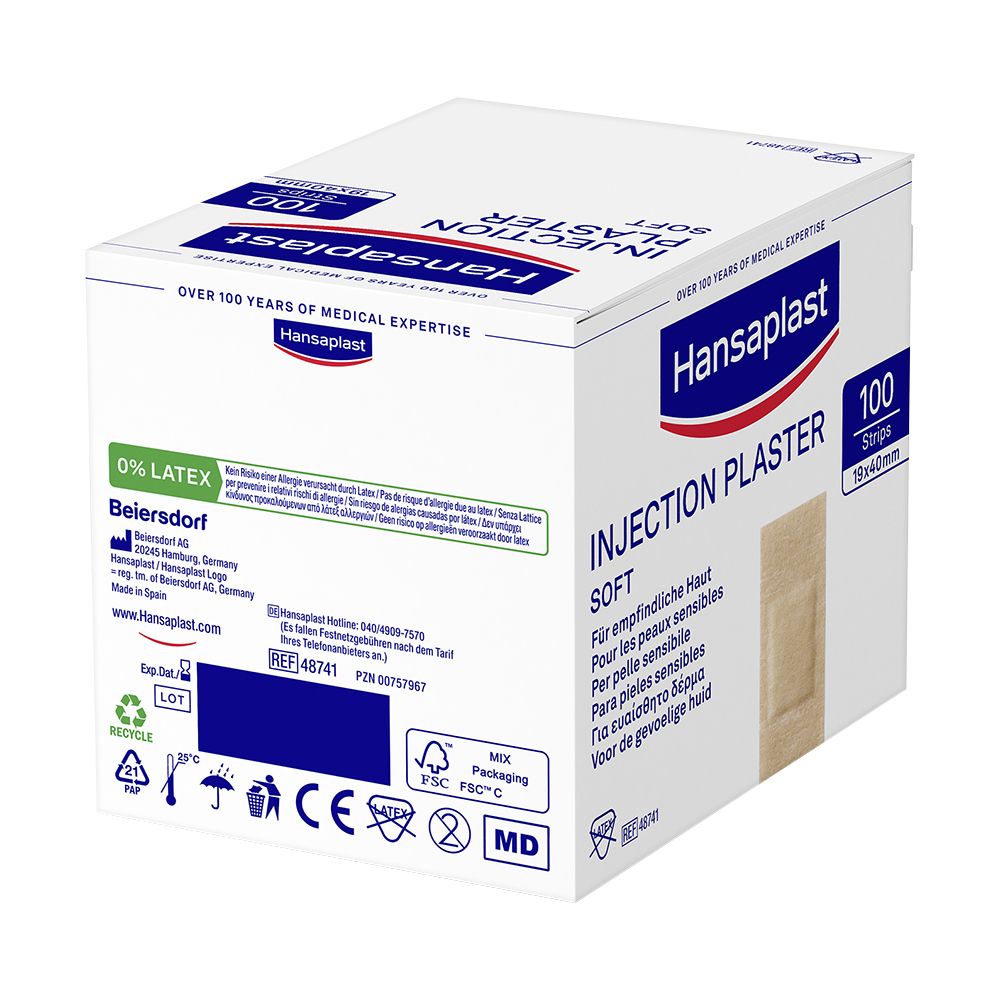 Frau mit Pflaster. Text: 100 Jahre medizinische Expertise. Wir beschützen dich. Nr. 1 Wundpflaster Marke in Deutschland.