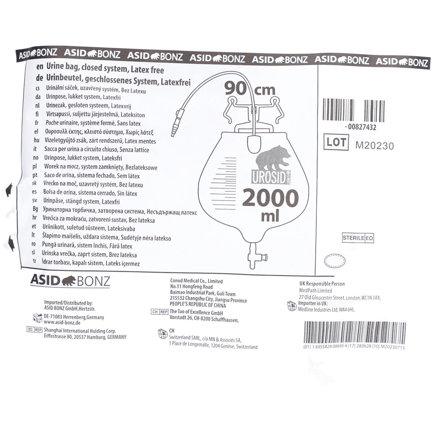 ASID BONZ® UROSID Urinbeutel 2000 ml geschl. System latexfrei 90 cm