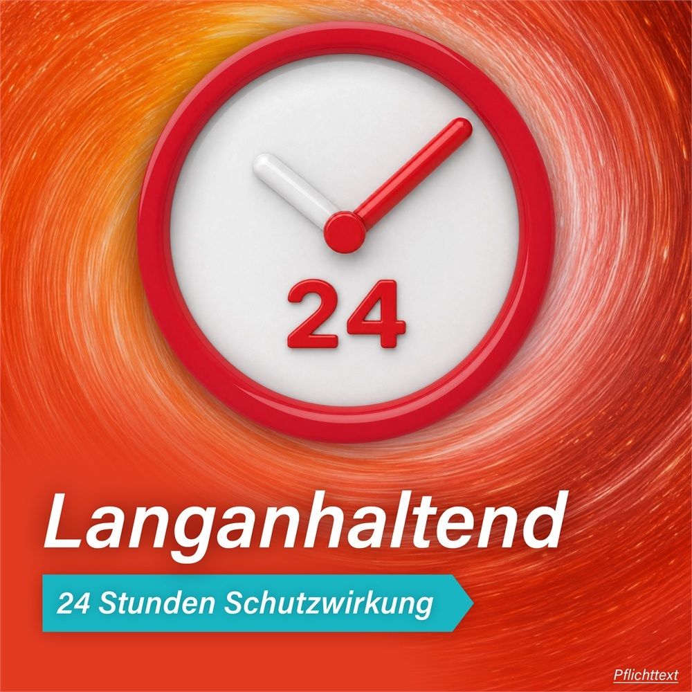 Eine Uhr mit der Anzeige 24, die eine 24-stündige Schutzwirkung symbolisiert.