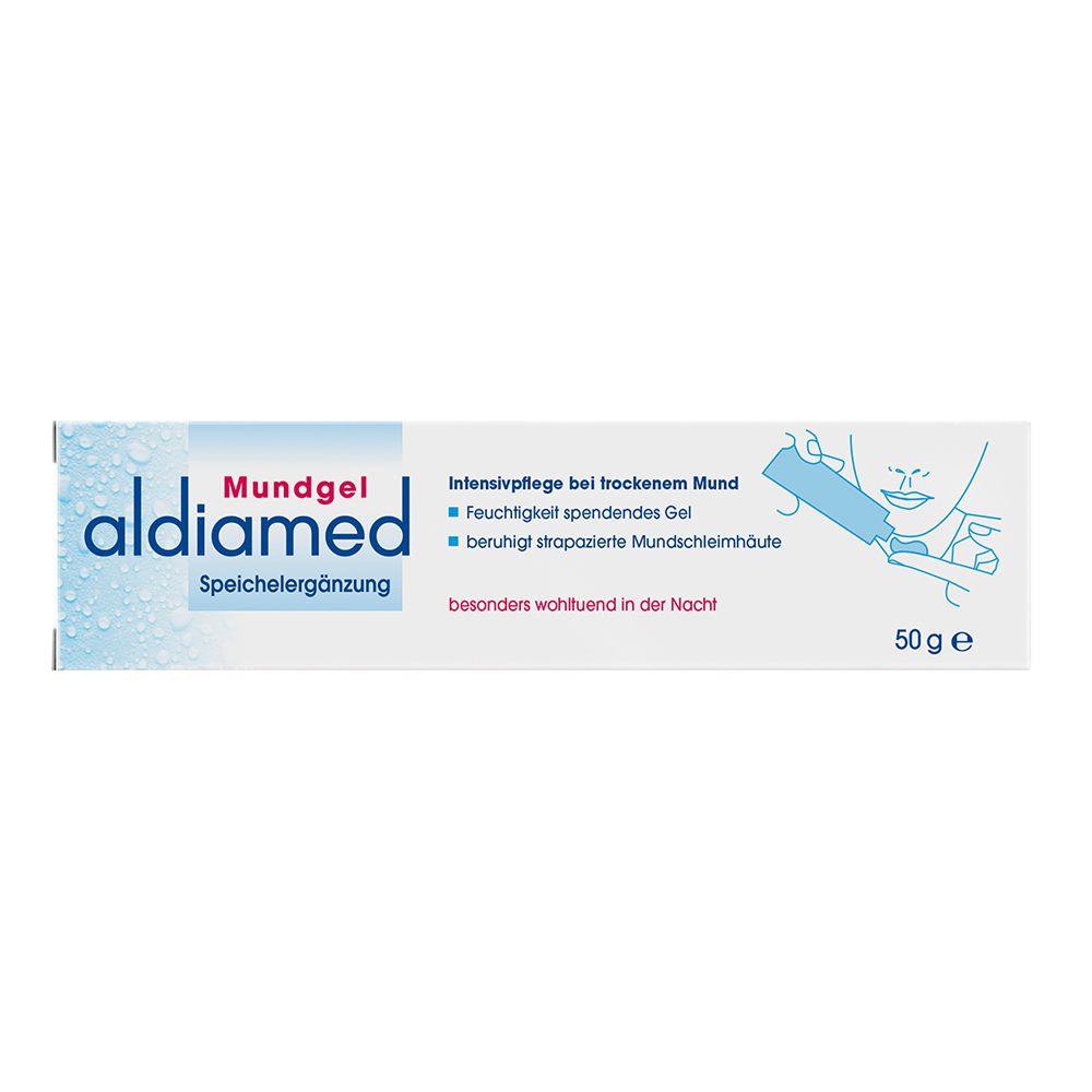 Faltschachtel aldiamed Mundgel mit Anwendungshinweisen, 50g.