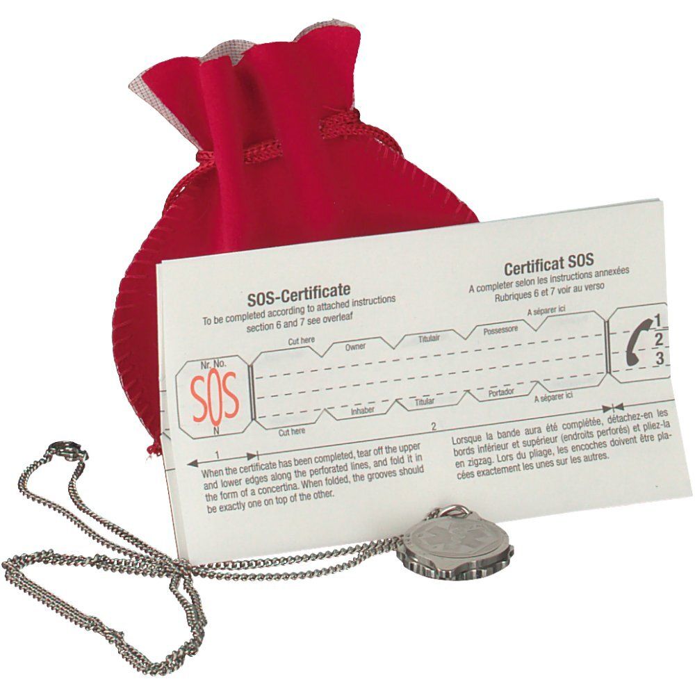 SOS -Anhänger aus Edelstahl mit Notfallausweis 1 St Set