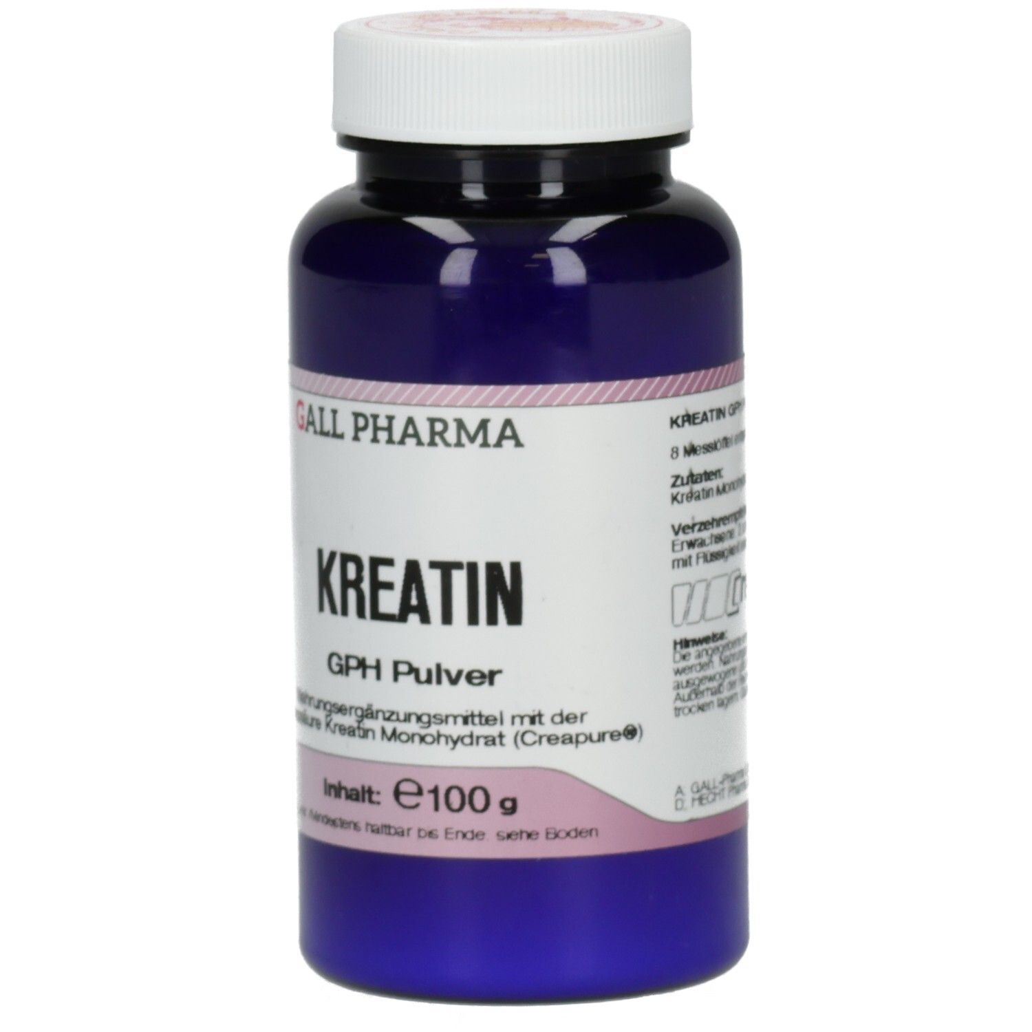 Blaue Dose mit GPH Pulver Kreatin Nahrungsergänzungsmittel, 100 g.