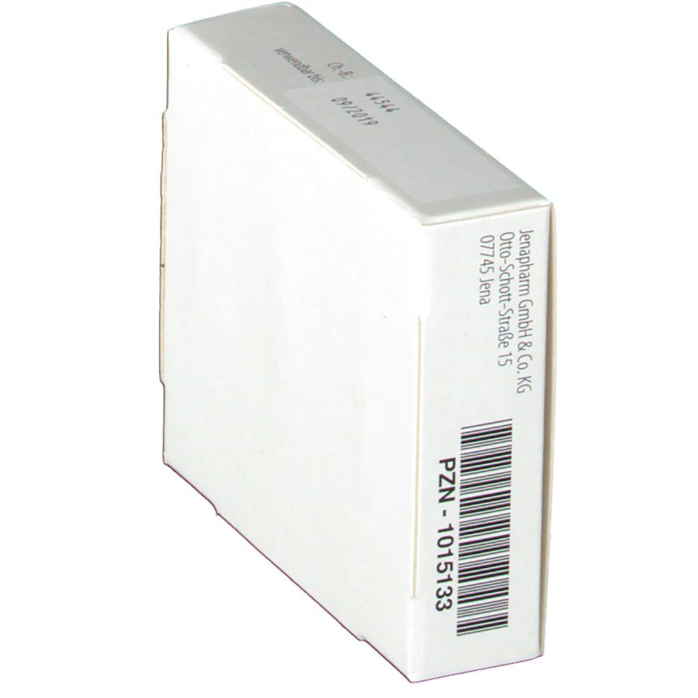 Weiße Schachtel mit Barcode und Text. Herstellerinformationen und PZN-Nummer.