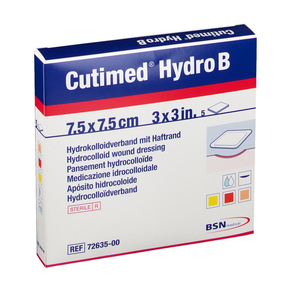 Cutimed Hydro B Hydrok.Ver.7,5x7,5 cm m.Haftr. 5 St Kompressen