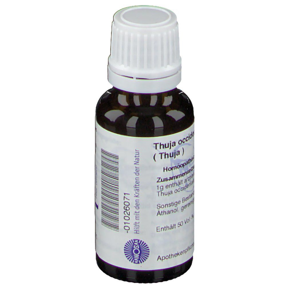 Braune Glasflasche mit weißem Verschluss. Etikett mit Produktnamen, floralem Muster und Herstellerlogo. 20 ml.
