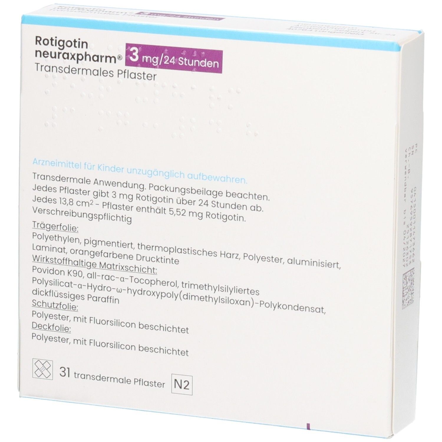 ROTIGOTIN neuraxpharm 3 mg/24 h transderm.Pflaster