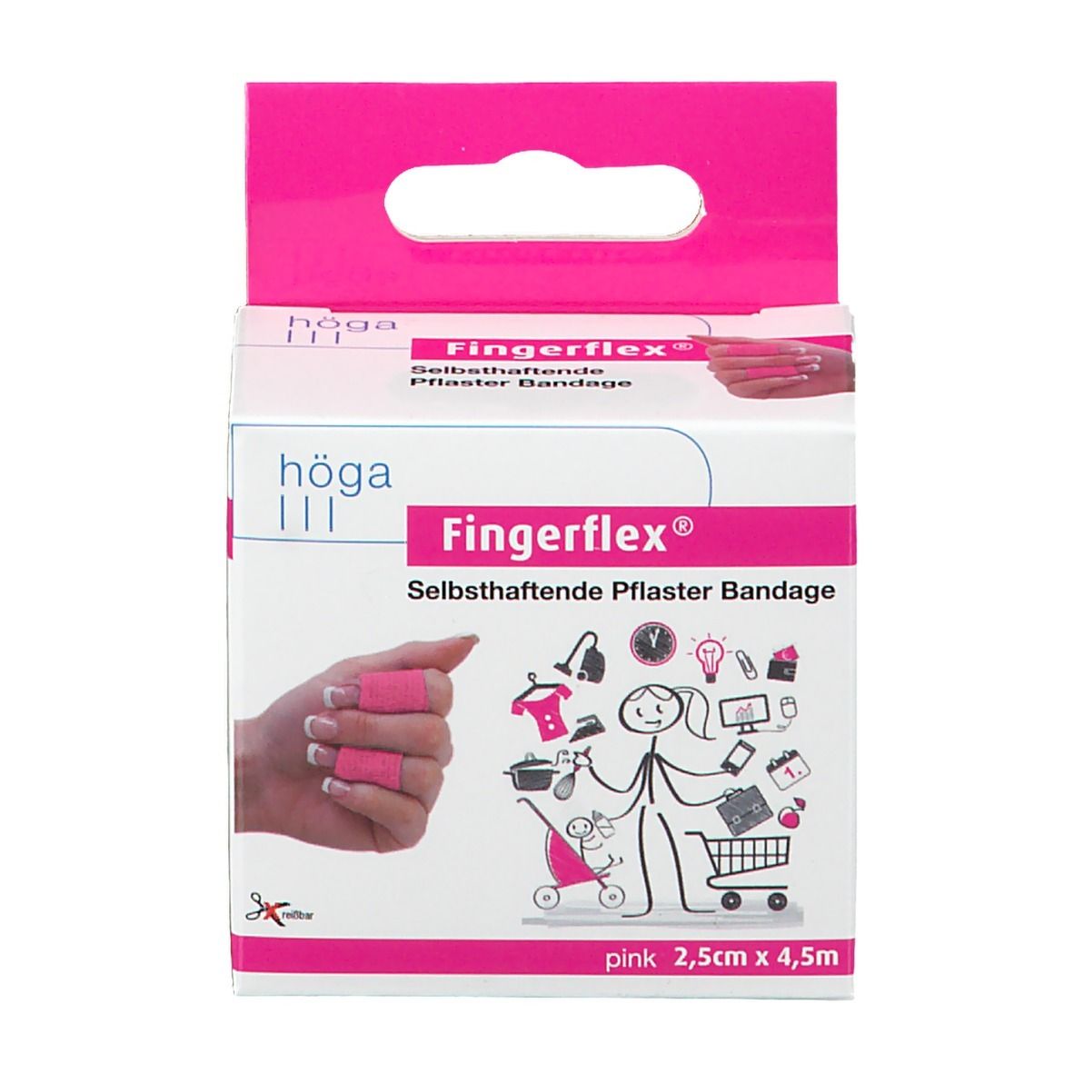 Fingerflex, selbsthaftende Pflaster Bandage 2,5 cm x 4,5 m Pink 1