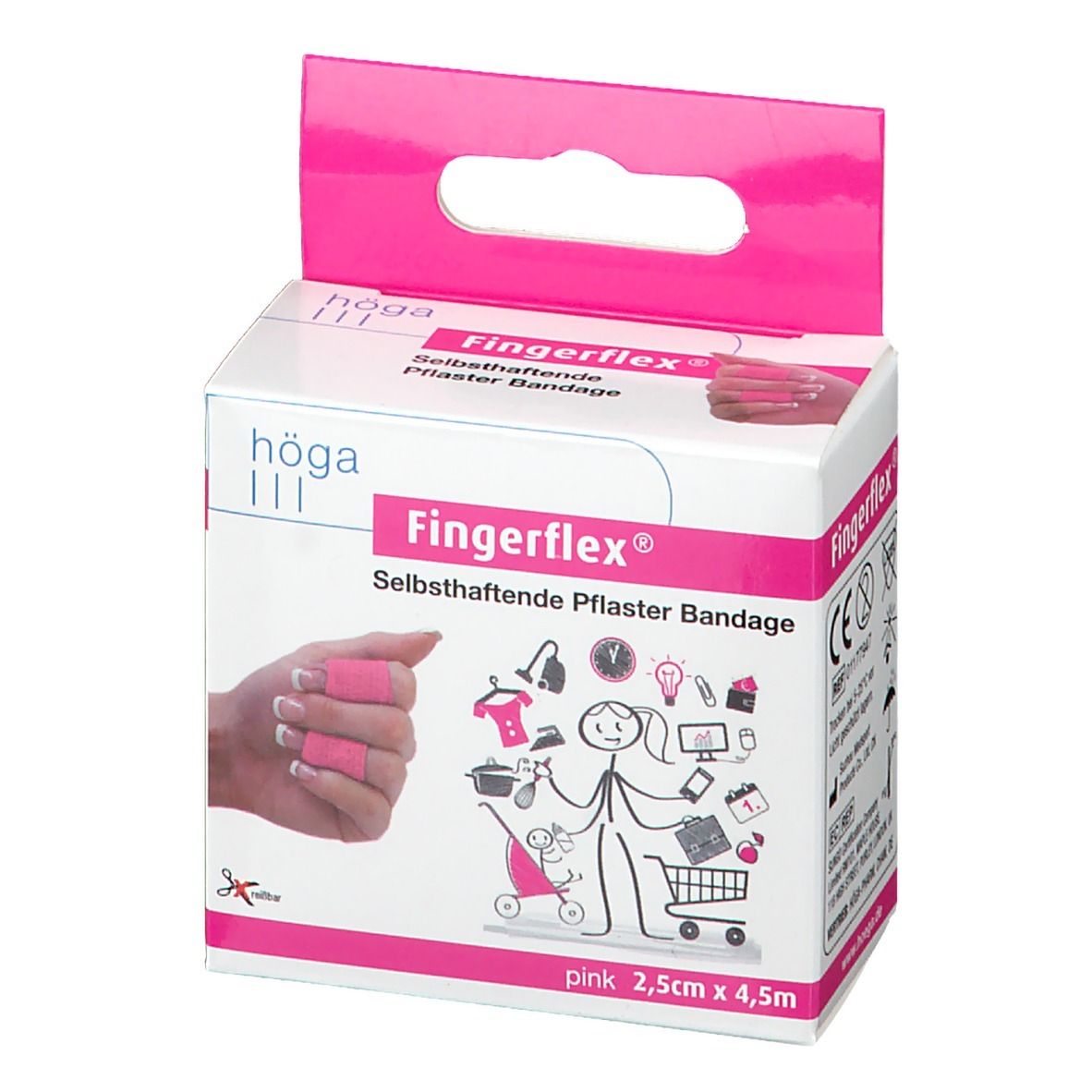 Fingerflex, selbsthaftende Pflaster Bandage 2,5 cm x 4,5 m Pink 1