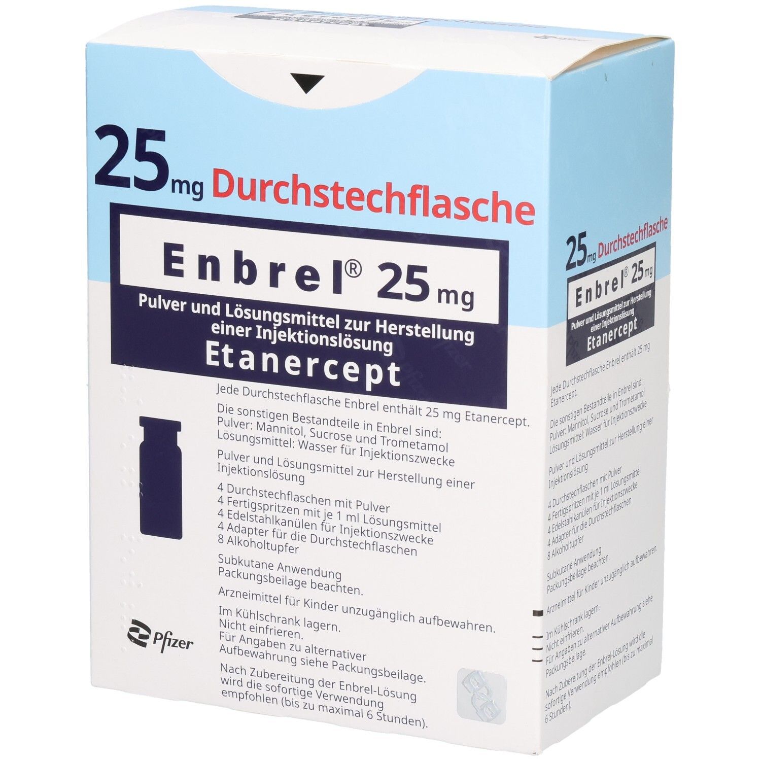 Enbrel® 25 mg Durchstechflasche: Pulver und Lösungsmittel zur Herstellung einer Injektionslösung mit Etanercept.