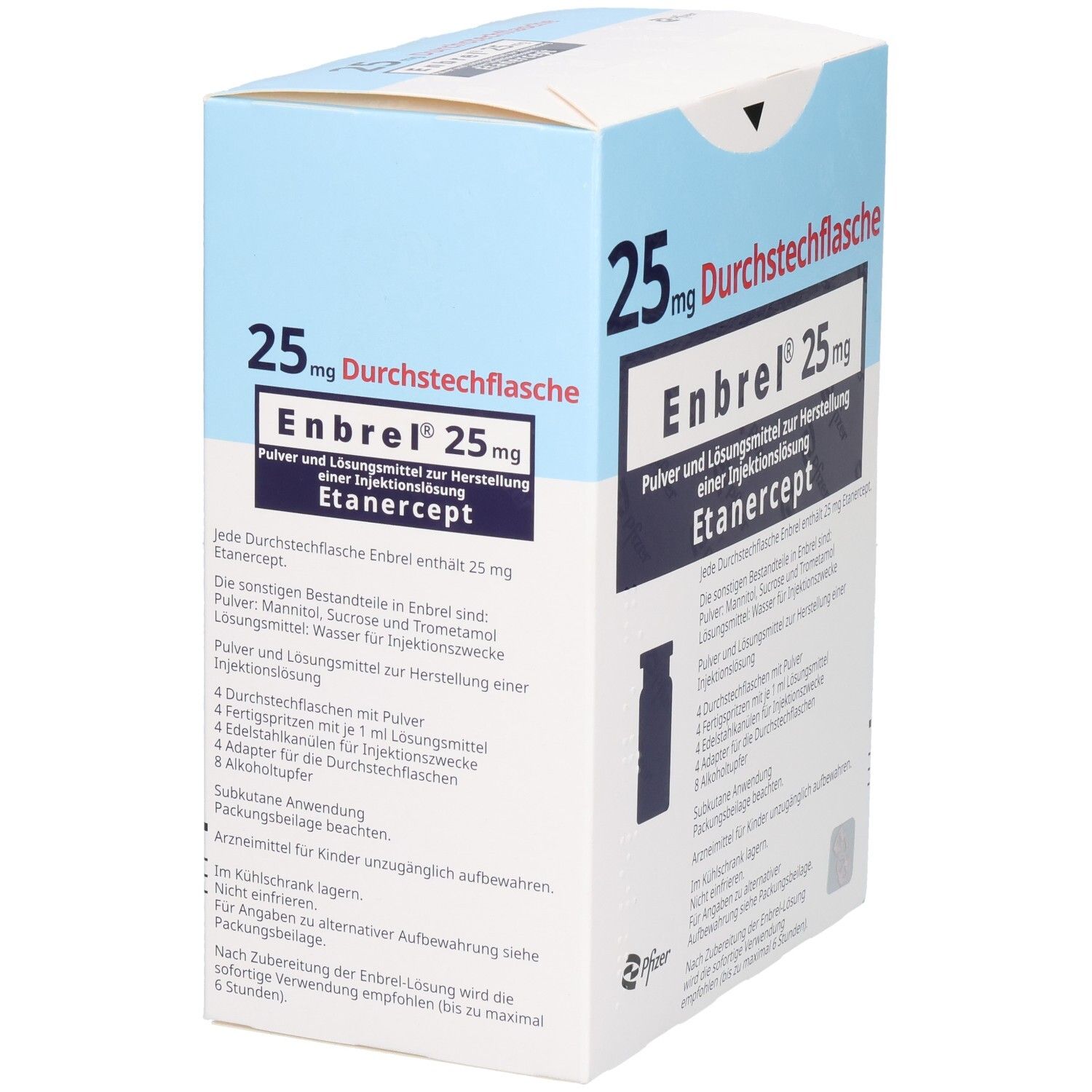 Enbrel® 25 mg Durchstechflasche: Pulver und Lösungsmittel zur Herstellung einer Injektionslösung mit Etanercept.