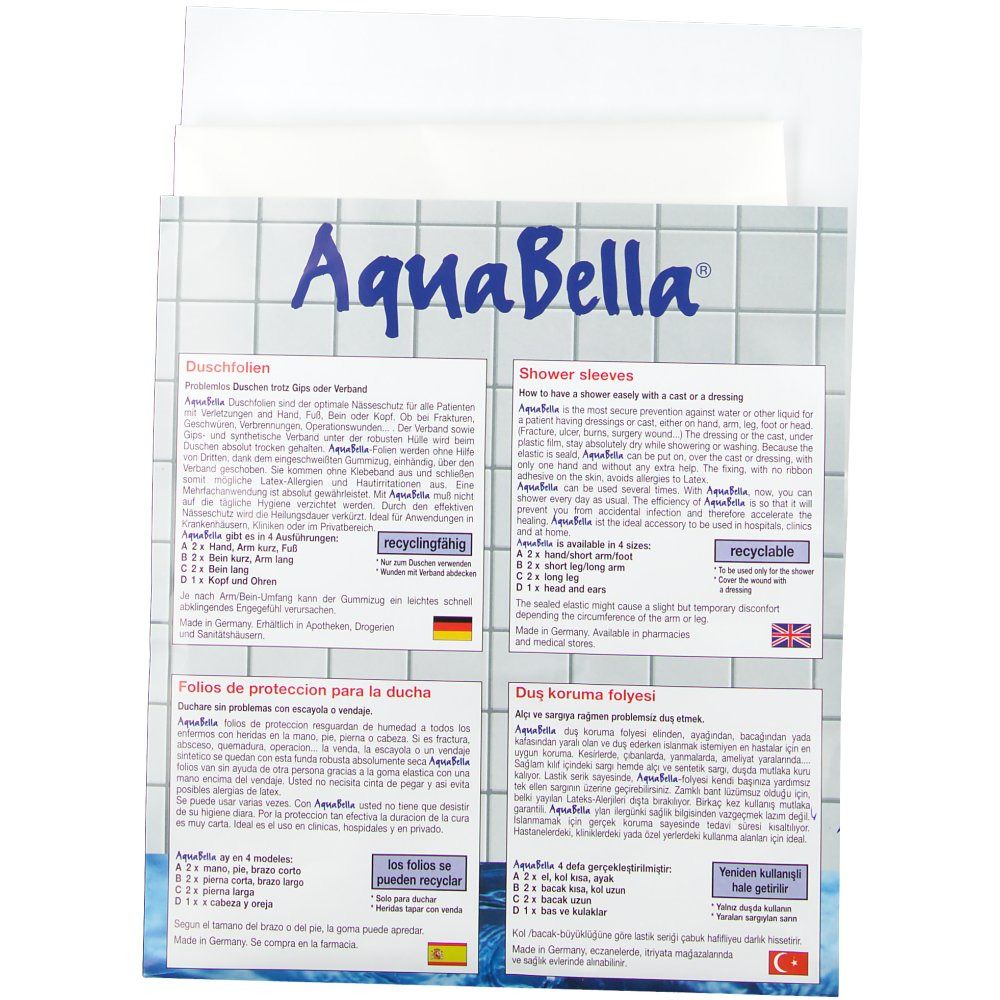 AquaBella® Duschfolie A für Hand,Fuß oder Arm kurz 195 x 480 mm