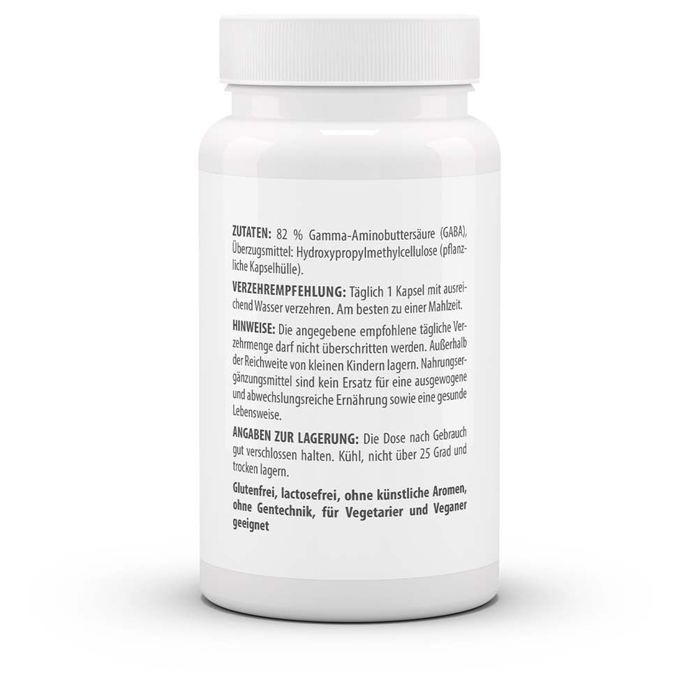 Weiße Flasche mit Kapseln. Rückseite mit Informationen: Zutaten, Verzehrempfehlung, Hinweise, Lagerung.