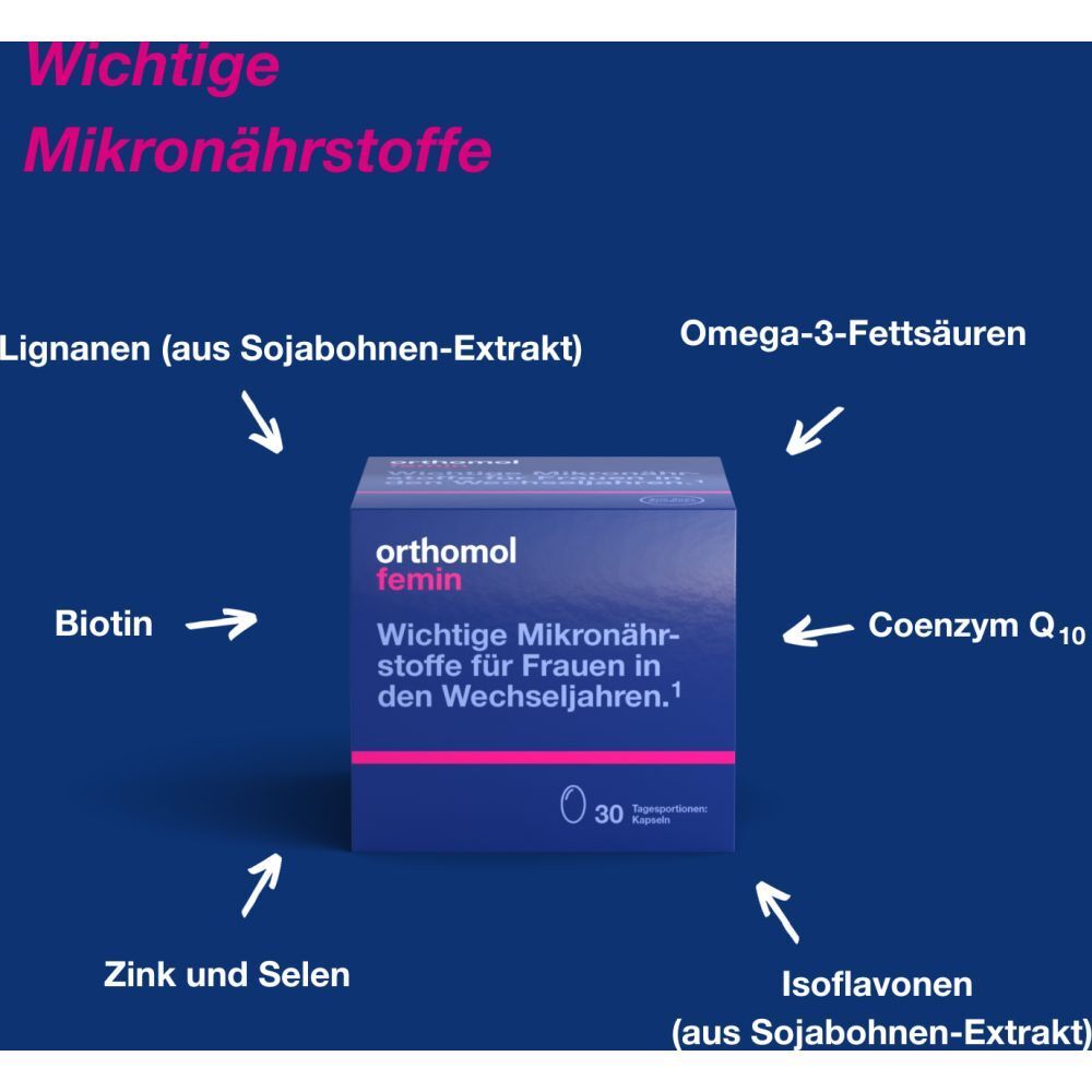 Orthomol Femin - Mikronährstoffe für Frauen in den Wechseljahren - mit Biotin, Selen, Zink, Nachtkerzenöl, Coenzym Q10 - Kapseln