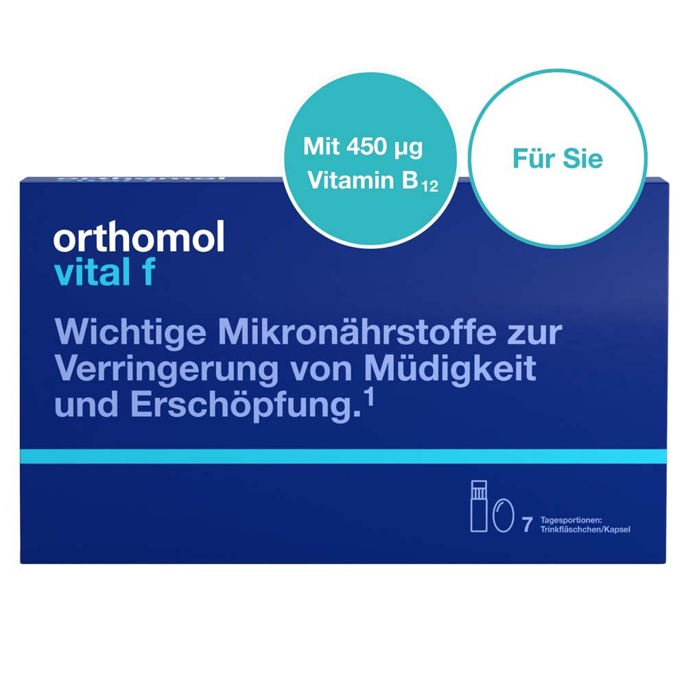 Orthomol Vital f - Mikronährstoffe für Frauen - bei Müdigkeit und Erschöpfung - mit B-Vitaminen, Omega-3 und Magnesium - Trinkampullen/Kaps.