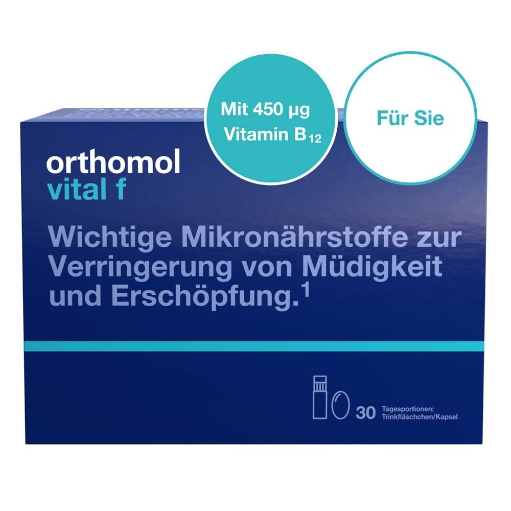 Orthomol Vital f - Mikronährstoffe für Frauen - bei Müdigkeit und Erschöpfung - mit B-Vitaminen, Omega-3 und Magnesium - Trinkampullen/Kaps.