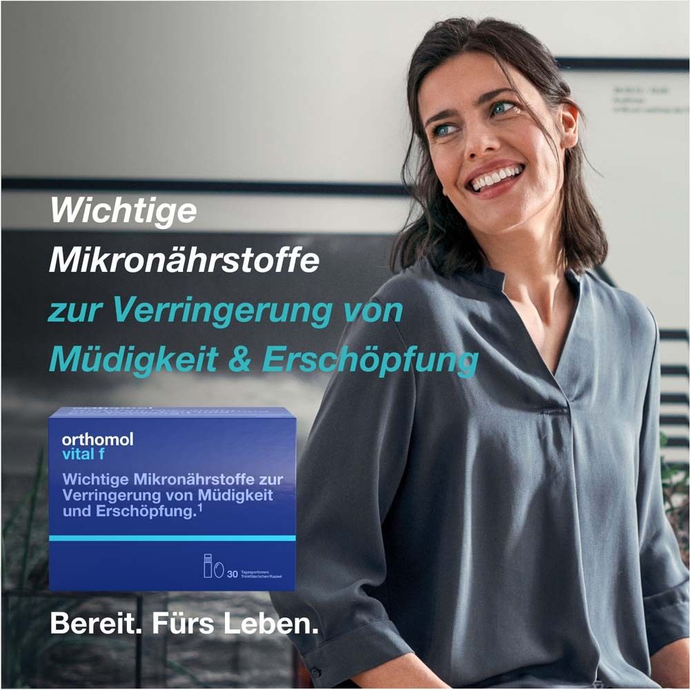 Orthomol Vital f - Mikronährstoffe für Frauen - bei Müdigkeit und Erschöpfung - mit B-Vitaminen, Omega-3 und Magnesium - Trinkampullen/Kaps.