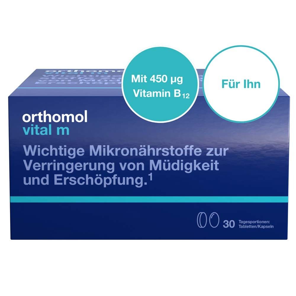 Orthomol Vital m - Mikronährstoffe für Männer - bei Müdigkeit - mit B-Vitaminen, Omega-3 und Magnesium - Tabletten/Kapseln