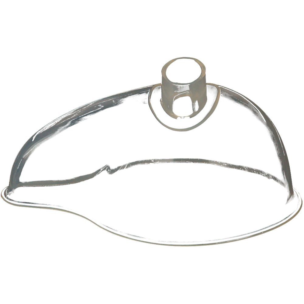 Durchsichtige Maske mit zylindrischem Anschluss. Auf weißem Hintergrund.