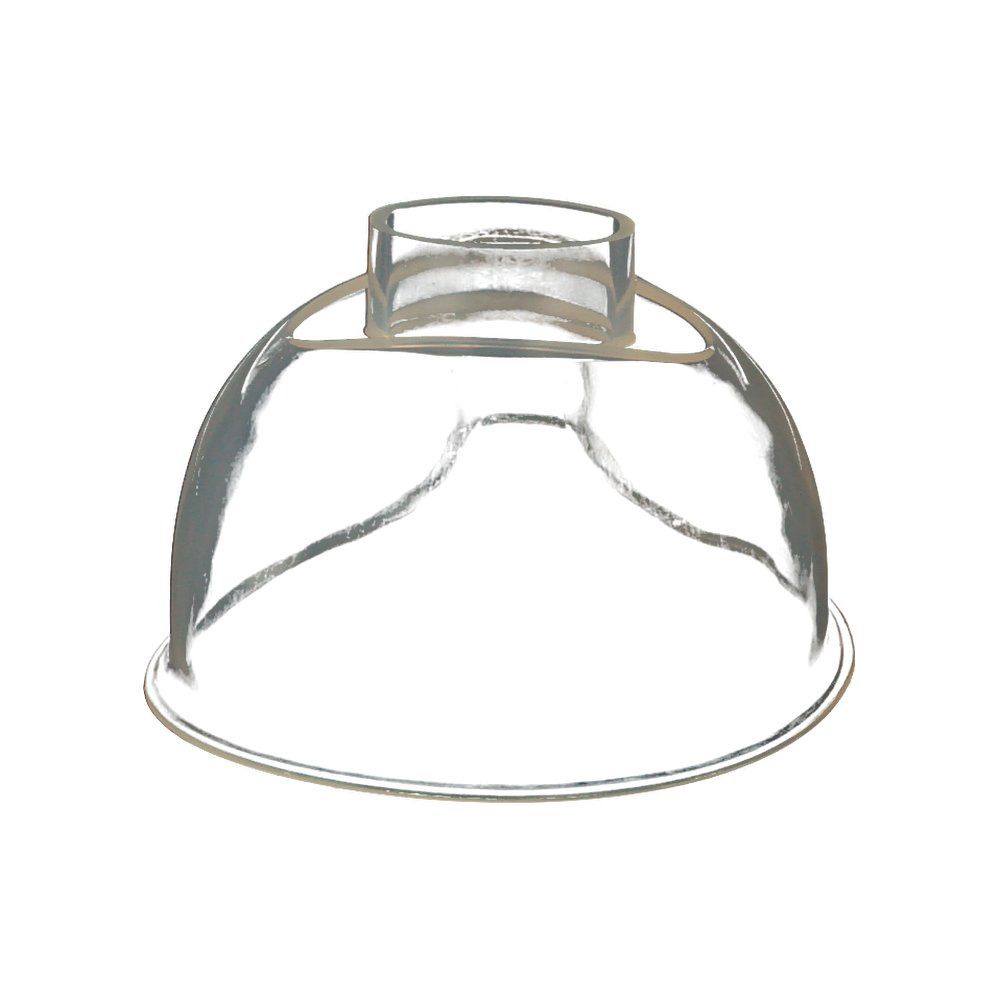 Durchsichtige Maske mit zylindrischem Anschluss. Auf weißem Hintergrund.