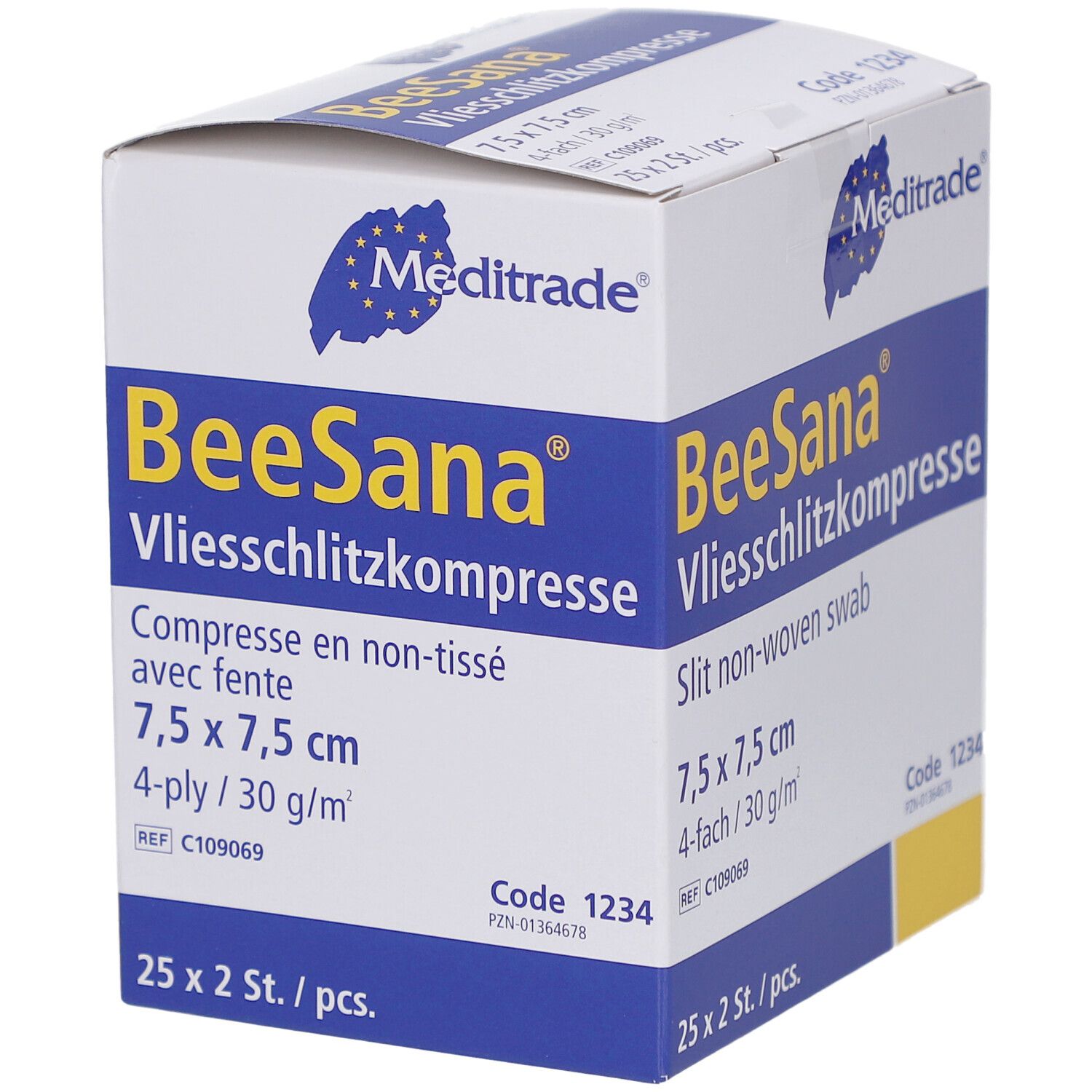 Schlitzkompresse Vlies 7,5 cm x 7,5 cm 4lagig steril