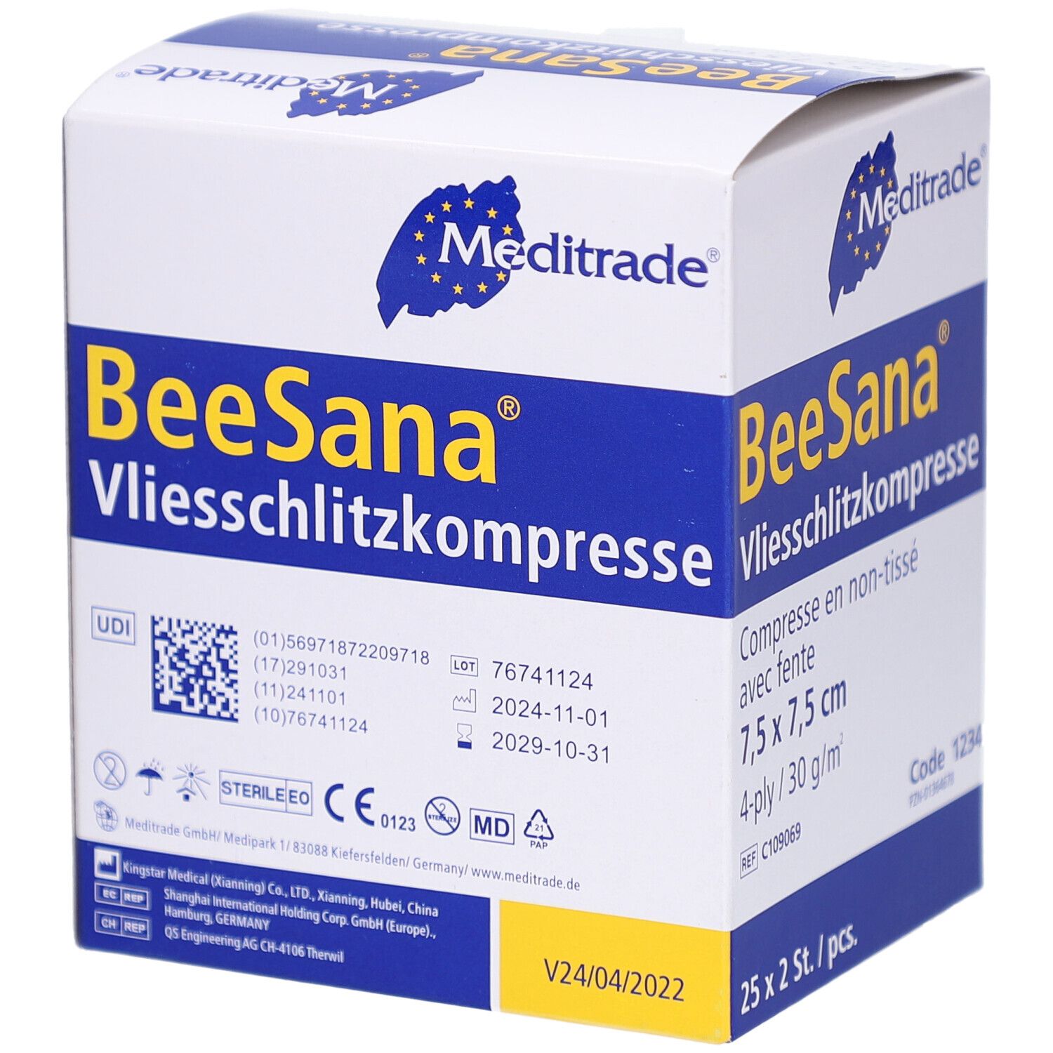 Schlitzkompresse Vlies 7,5 cm x 7,5 cm 4lagig steril