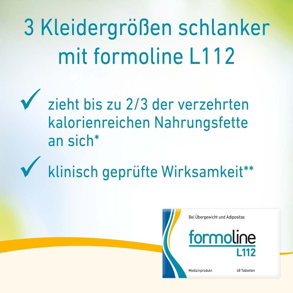 Grafik mit Informationen zu formoline L112. Reduziert Fettaufnahme, klinisch geprüft.