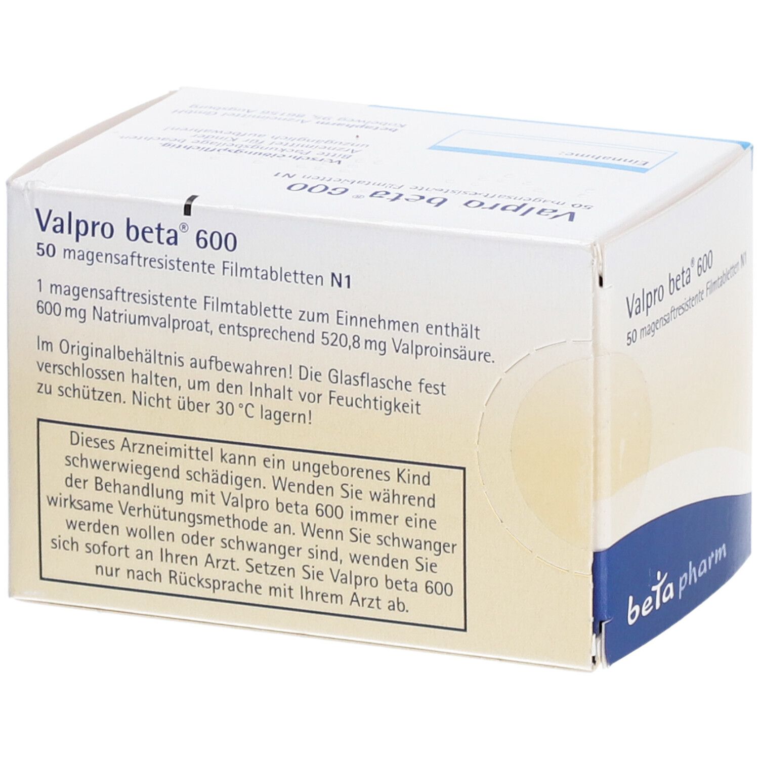 Valpro Beta 600 magensaftresistente Filmtabletten 50 St magensaftresistent