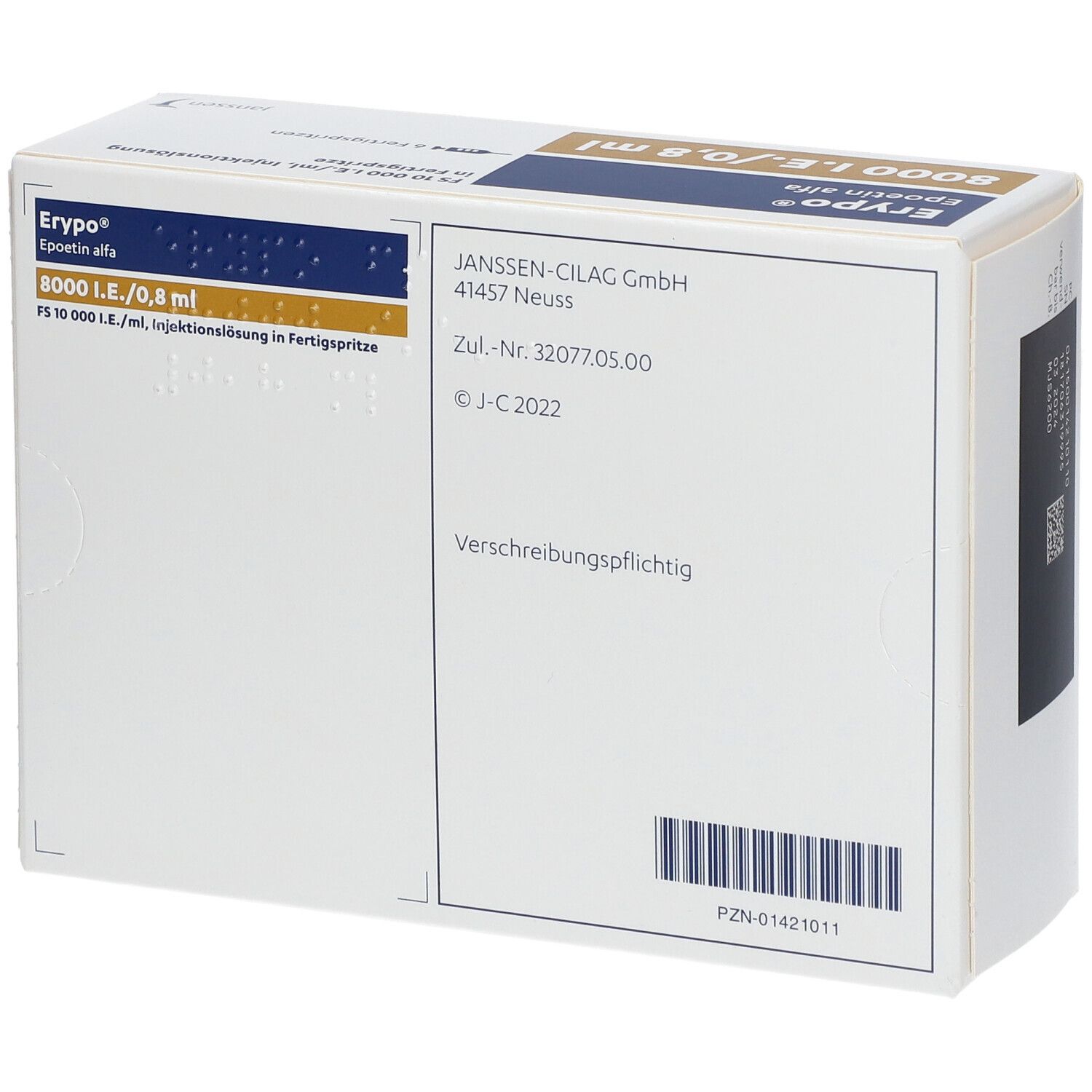 Rückseite des Erypo-Kartons. Informationen zu Hersteller, Zulassung und PZN-Code. Verschreibungspflichtig.