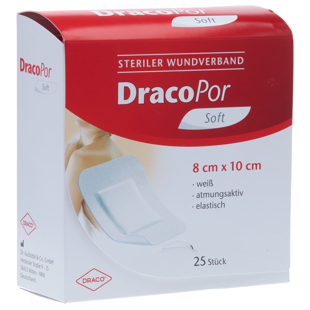DracoPor Wundverband Soft weiß steril 10 x 8cm