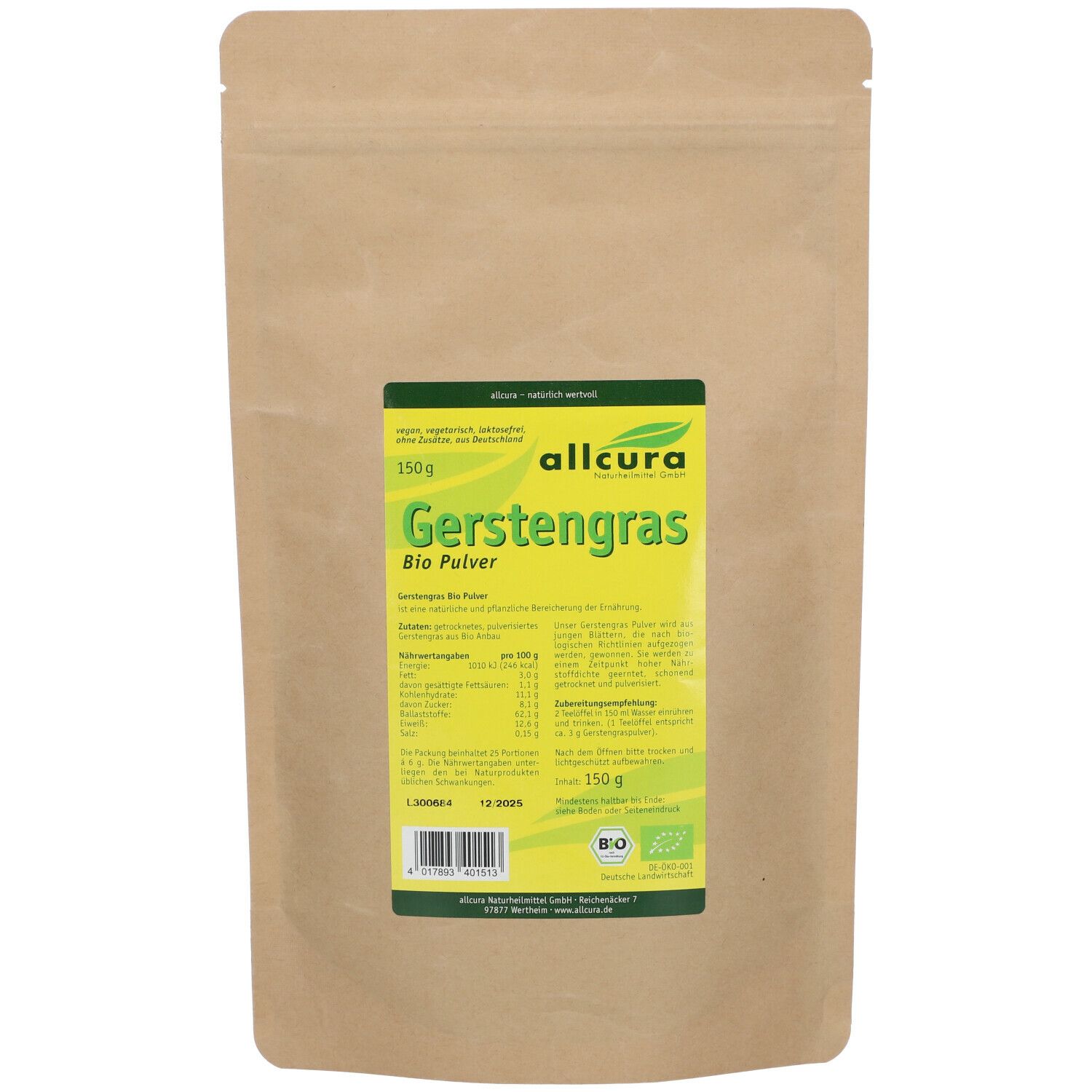 allcura Gerstengras Bio-Pulver
