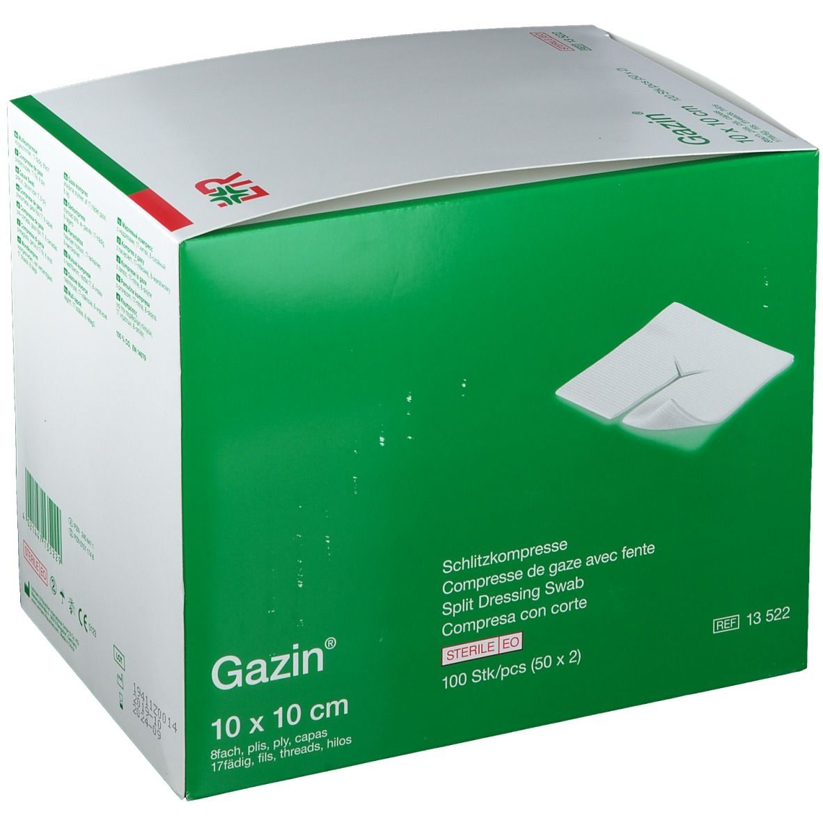Gazin® Schlitzkompresse 10 cm x 10 cm steril 8 lagig