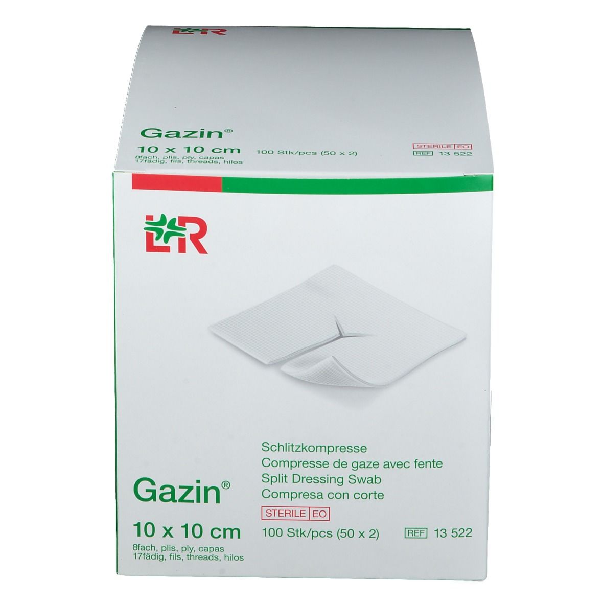 Gazin® Schlitzkompresse 10 cm x 10 cm steril 8 lagig
