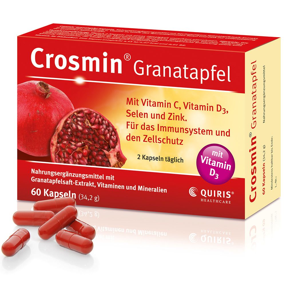 Crosmin Granatapfel für ein starkes Immunsystem + Zellschutz mit Vitamin C, D3, Zink, Selen + Granatapfelextrakt