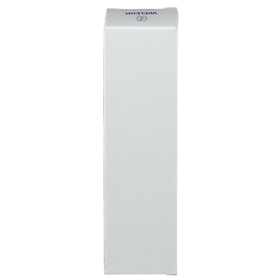 Weiße Kartonverpackung. Grauer Deckel mit Weleda-Logo. Aufschrift Weleda.